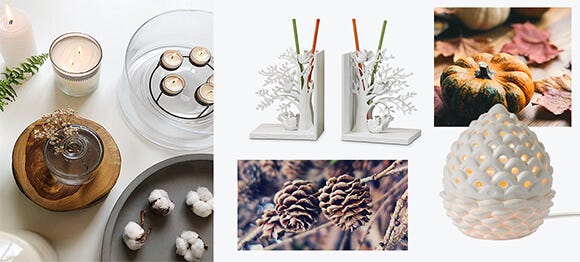 PartyLite fragrance and decor items in woodland-inspired designs